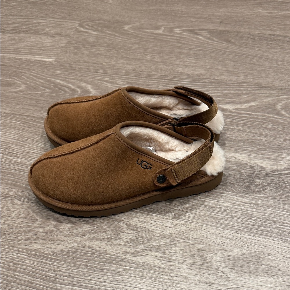 UGG Chestnut Suede Back-Strap Shearling Clog - Picture 3 of 4